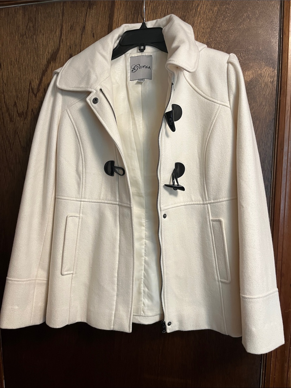 Guess Off-White Winter Coat with Hood - Women M